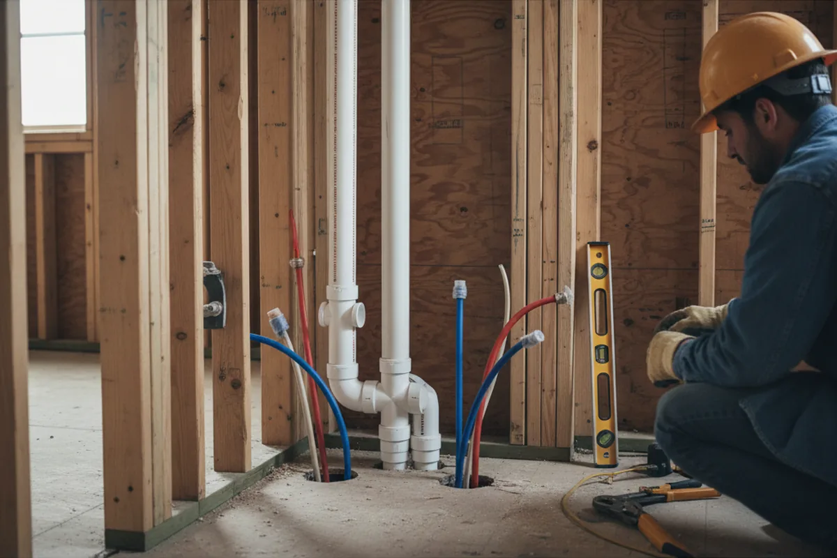 Drain and supply rough-in during Sump Pump Repair in Greenwich